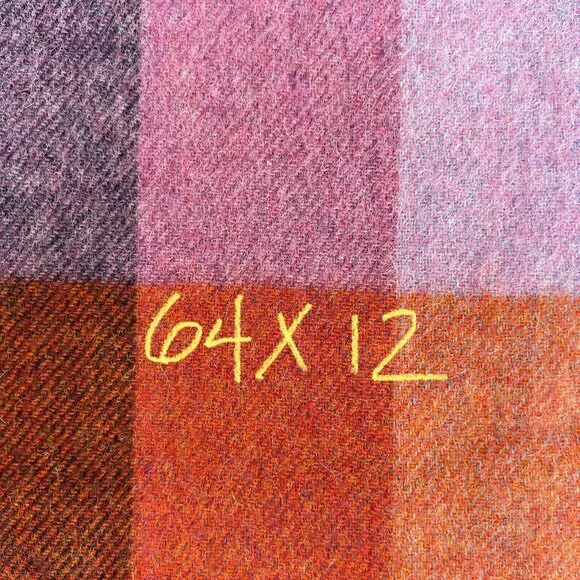 John Hanly & Co. LTD for L.L Bean Lambswool Check Scarf 64" X 12" Purple Fringe - Picture 3 of 3